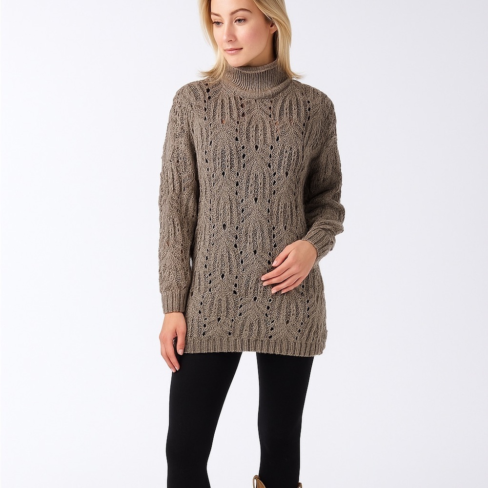 Delia Mcain vintage  mock turtle  neutral hippy crochet pull over M